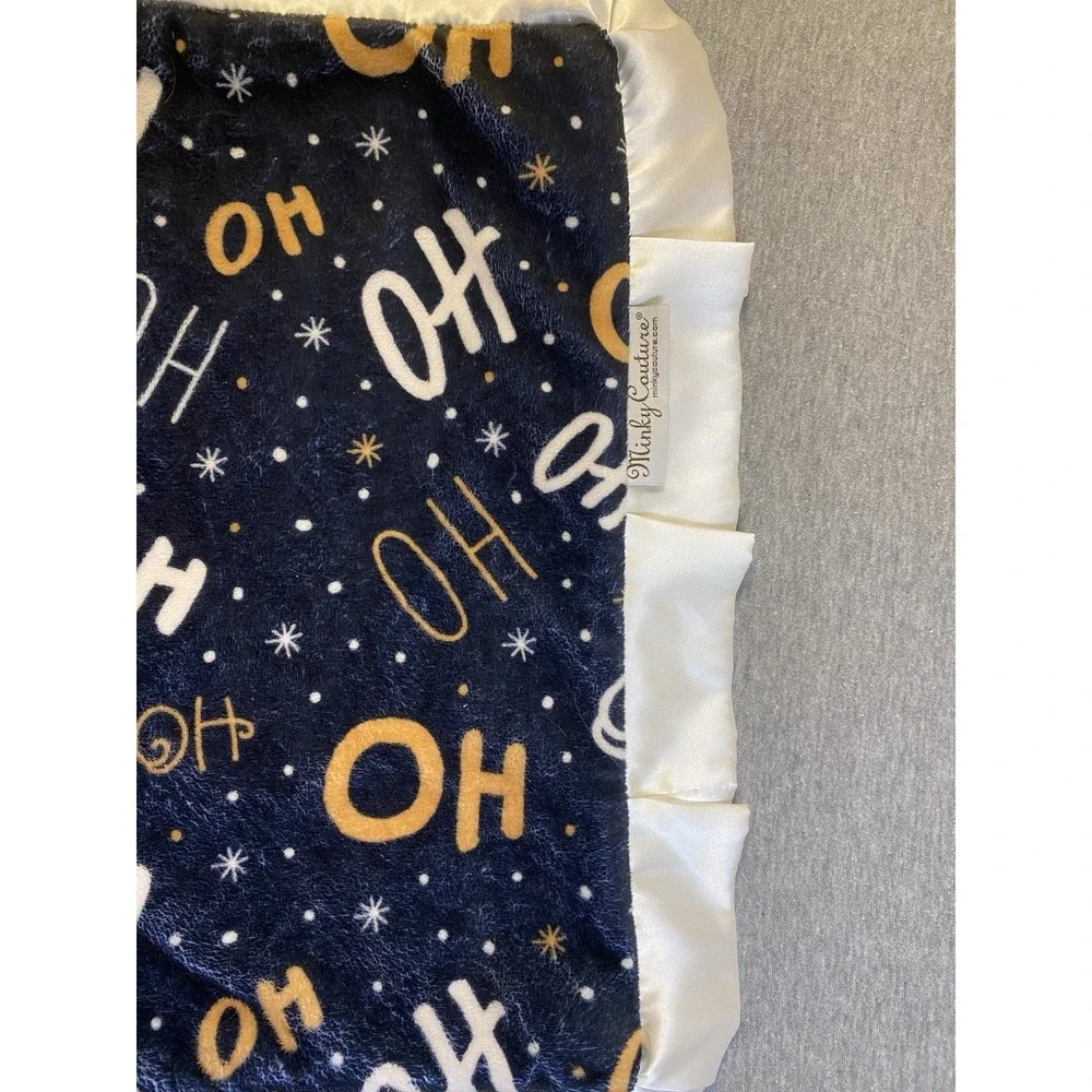 Minky Couture Mini Baby Blanket Dark Blue Christmas Ho Ho & Snowflakes